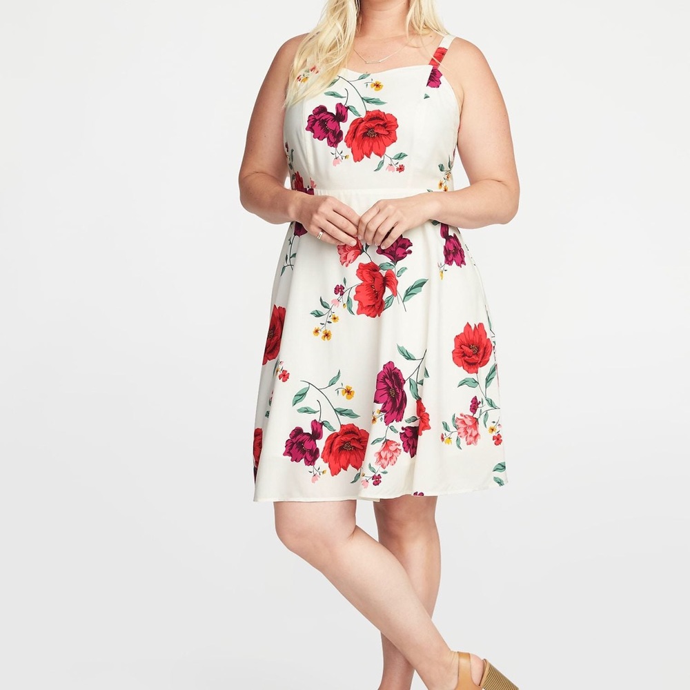White Floral Fit and Flare Dress